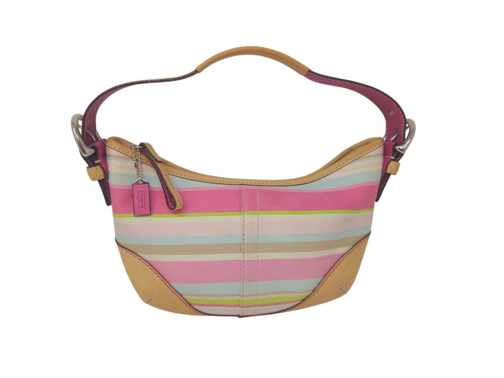 Vintage Coach Hamptons Hobo Bag Soho Y2K Pastel Pink Striped Mini Shoulder Purse